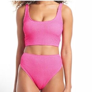 Bar III Hot Pink Textured High-Waist Bikini Set